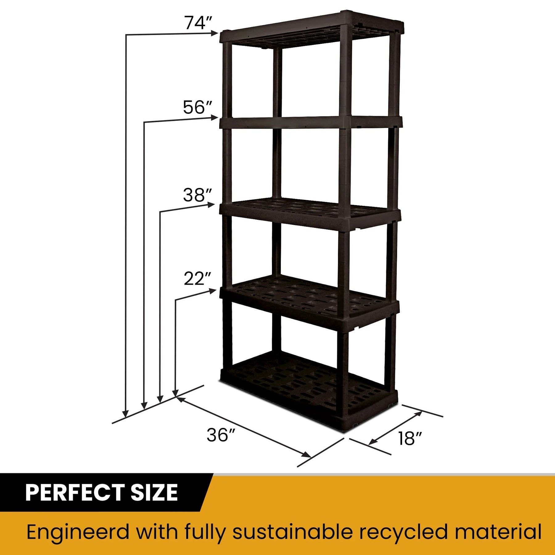 Hyper Tough Large 5 - Tier Shelving Unit, W36 x D18 x H74" Interlocking Multipurpose Organizer, Black, Pack of 2