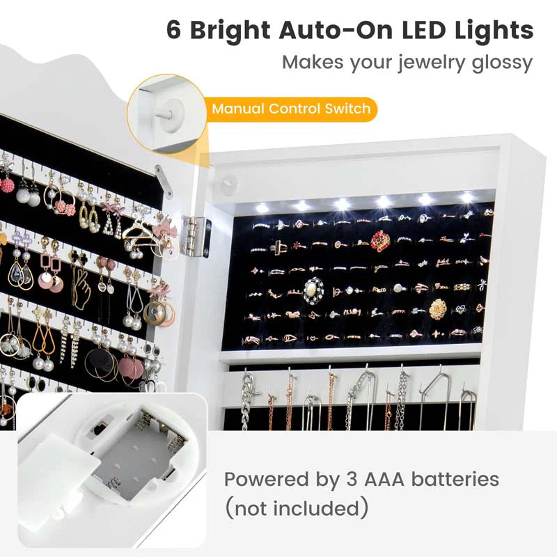 Standing Jewelry Armoire with Full-Length Mirror, Drawers, Lights & Wheels - Product image 14