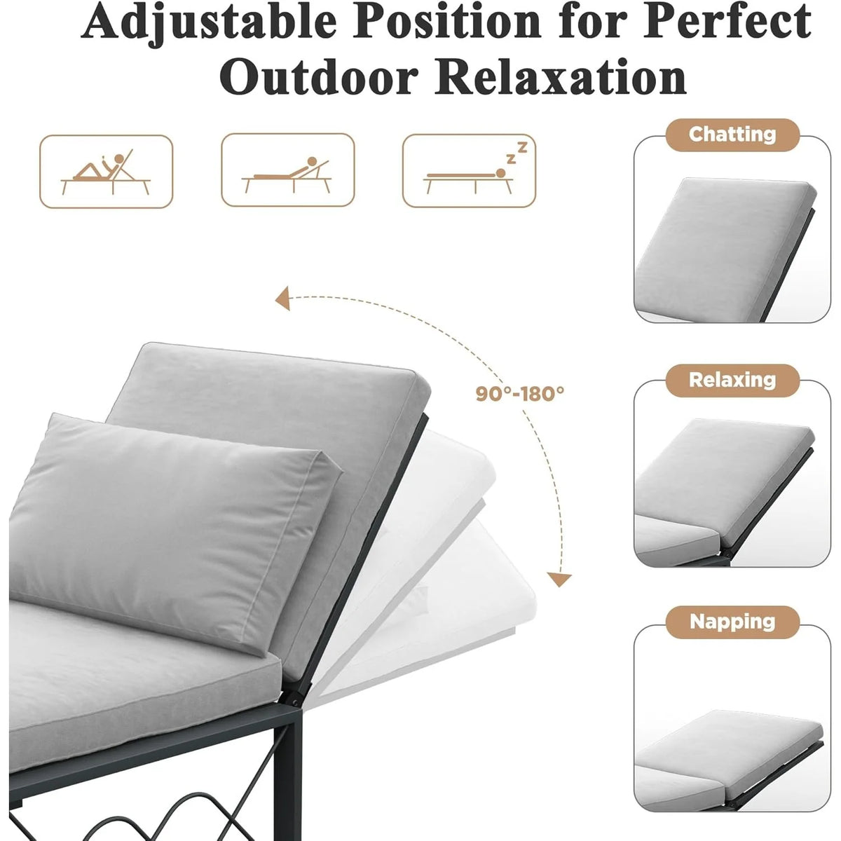 AECOJOY Outdoor Metal Chaise Lounge Chair, Convertible Patio Armchair with Cushions - Product image 5