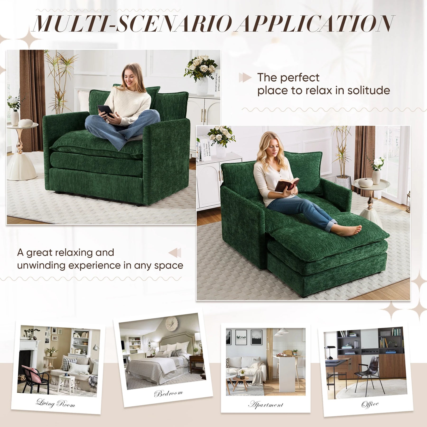 Muumblus Oversized Lounge Chair with Ottoman, Cloud Accent Armchair for Living Room, Beige Chenille - Product image 24