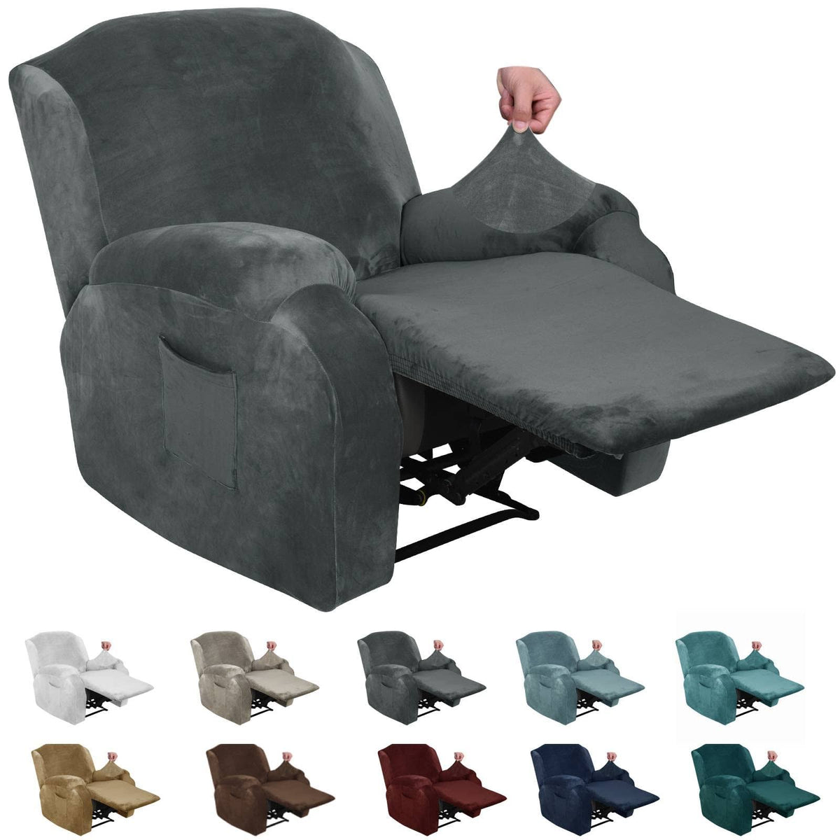 MAXIJIN Velvet 4 Piece Recliner Cover Stretch Plush Soft Cover for Chair Thick Soft Recliner Slipcover - Product image 1