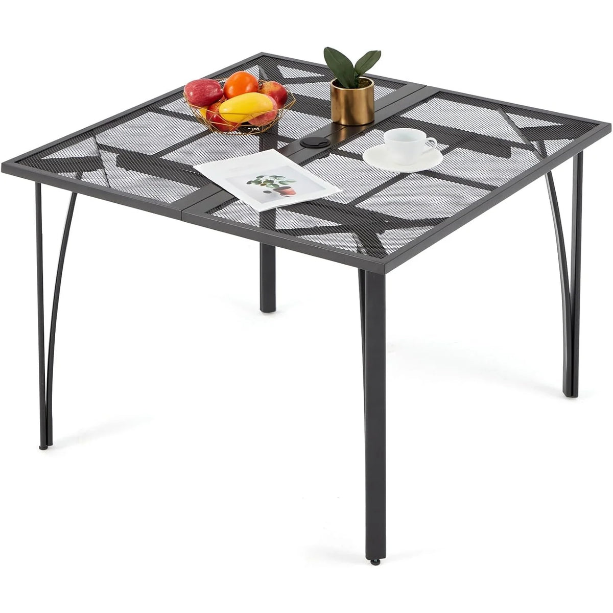 AECOJOY 39.4" Outdoor Patio Dining Table for 4, Metal Patio Table with 1.6" Umbrella Hole - Product image 1