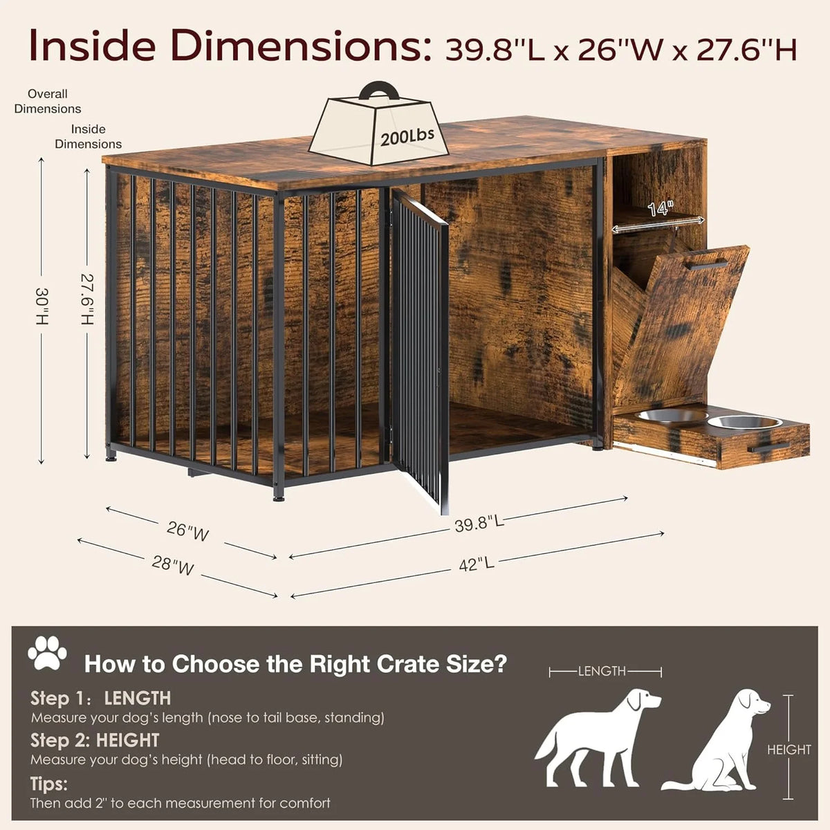 AECOJOY Dog Crate Furniture with Storage Cabinet, 42 Inch Wooden & Steel Decorative Indoor Kennel - Product image 7