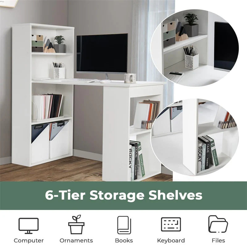 48" Computer Desk with 6-Tier Storage Shelves, 3-in-1 Reversible Writing Desk w/ Bookshelf & CPU Stand - Product image 6