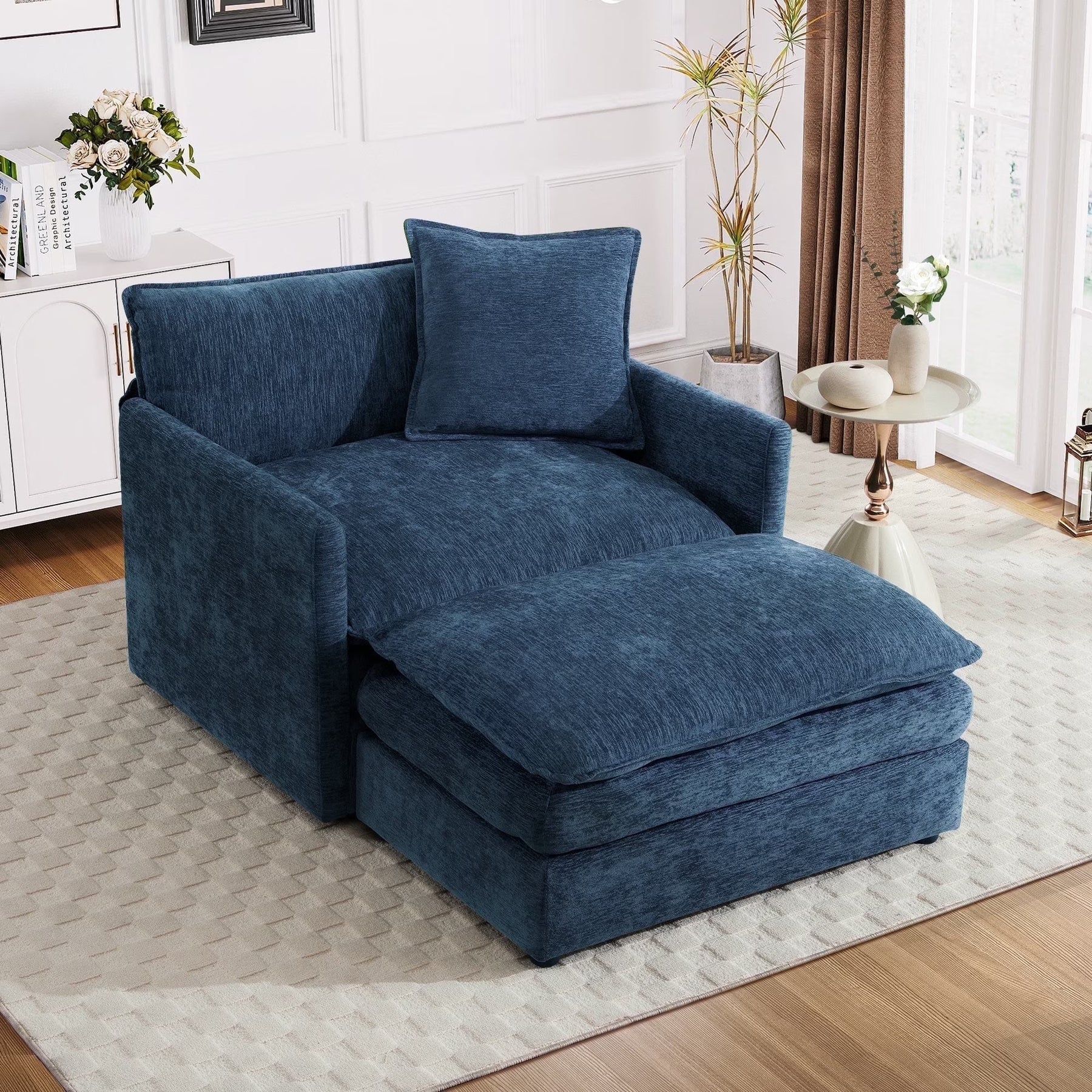 Muumblus Oversized Lounge Chair with Ottoman, Cloud Accent Armchair for Living Room, Beige Chenille - Product image 7