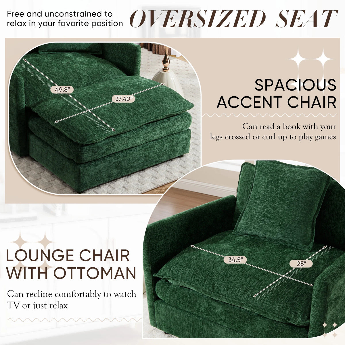 Muumblus Oversized Lounge Chair with Ottoman, Cloud Accent Armchair for Living Room, Beige Chenille - Product image 20