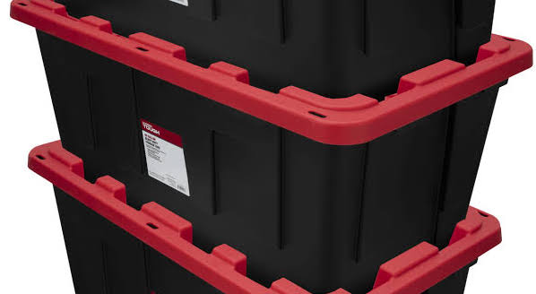 Hyper Tough - 40 Gallon Snap Lid Plastic Storage Bin, Black Base/Red Lid, Set of 3 - Product image 1