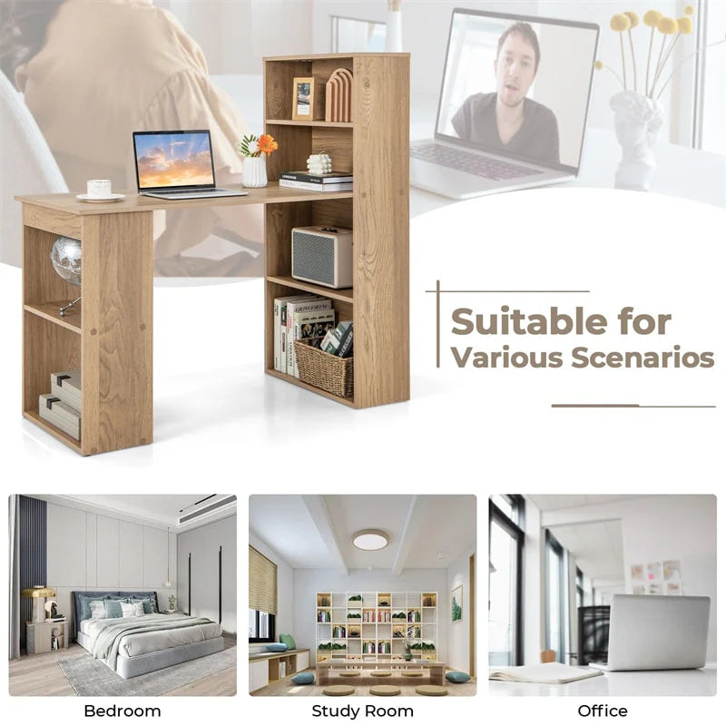 48" Computer Desk with 6-Tier Storage Shelves, 3-in-1 Reversible Writing Desk w/ Bookshelf & CPU Stand - Product image 29